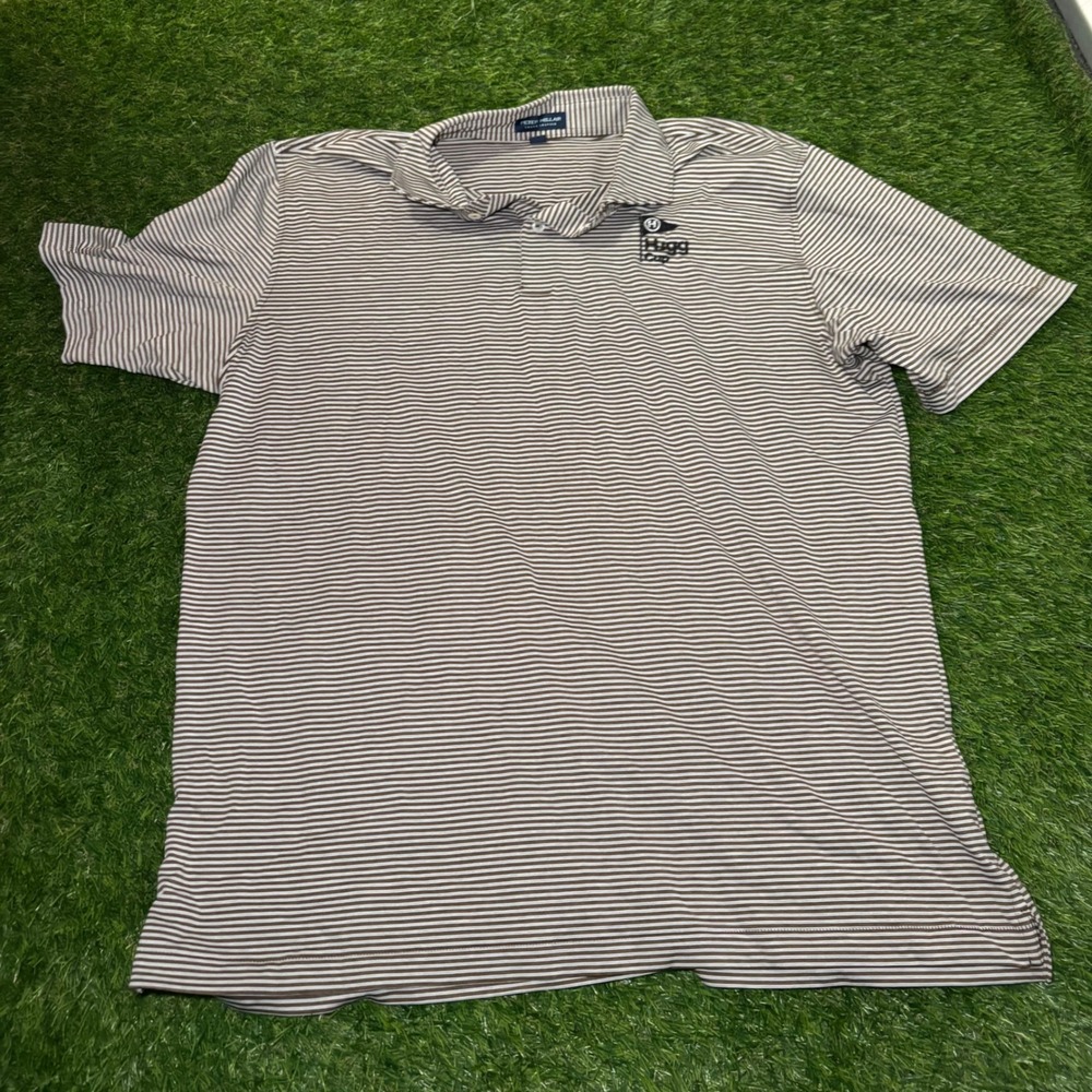 Peter Millar Crown Crafted Polo Shirt Mens XL Brown White Striped Hugg Cup Golf